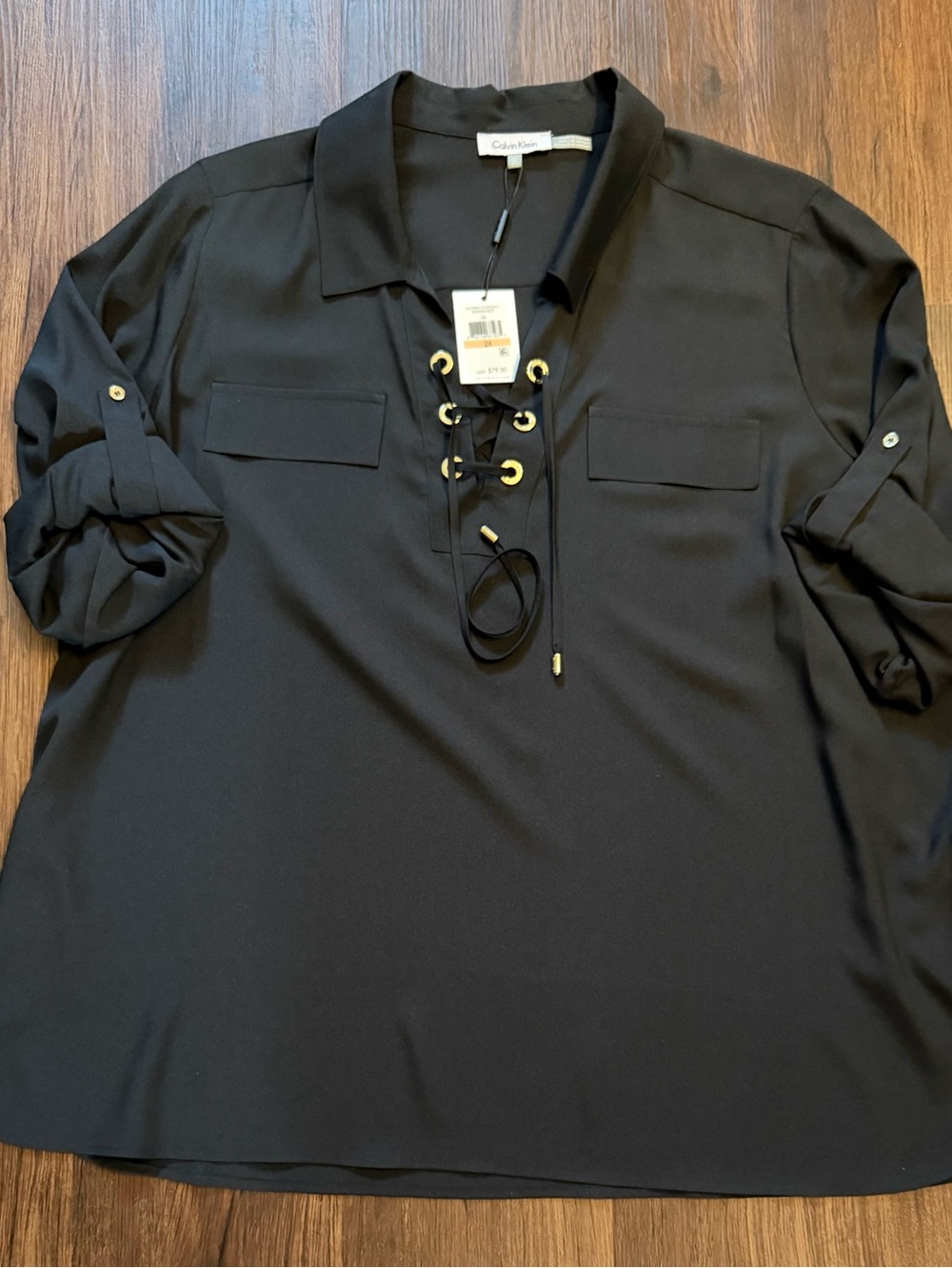 Calvin Klein Black Lace-Up Front Women's Blouse